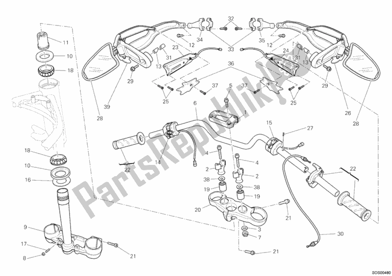 All parts for the Handlebar of the Ducati Hypermotard 1100 EVO 2012